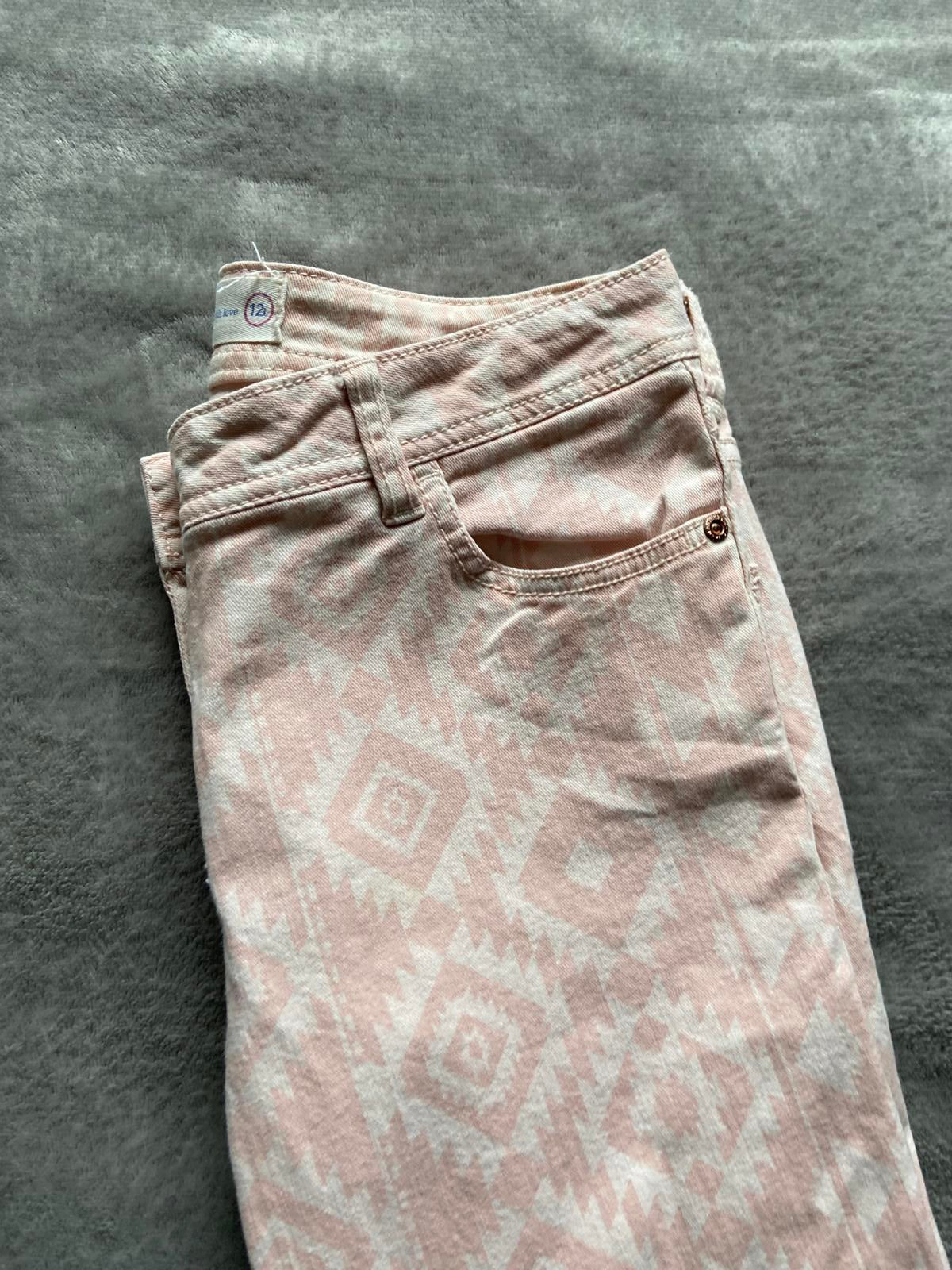 Next Size 12 Long Mosaic Print Skinny Trousers Pink & Peach Cotton Blend