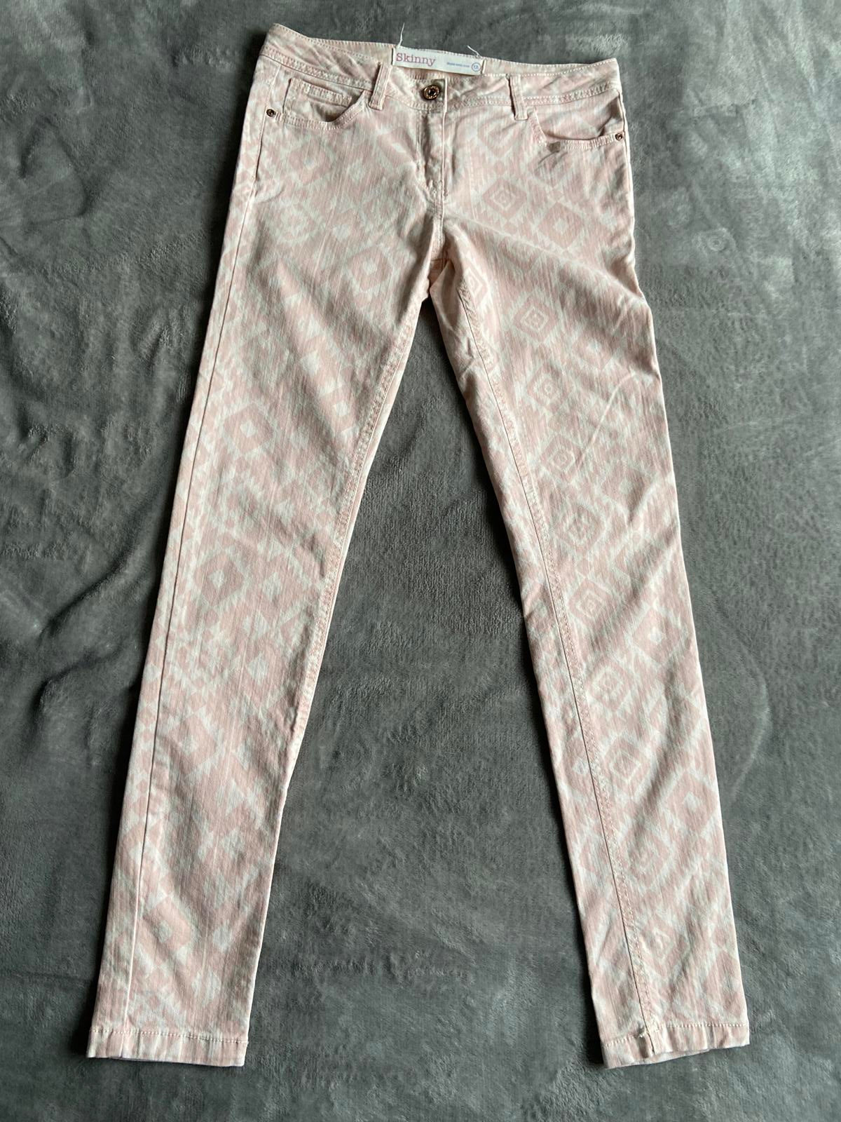 Next Size 12 Long Mosaic Print Skinny Trousers Pink & Peach Cotton Blend