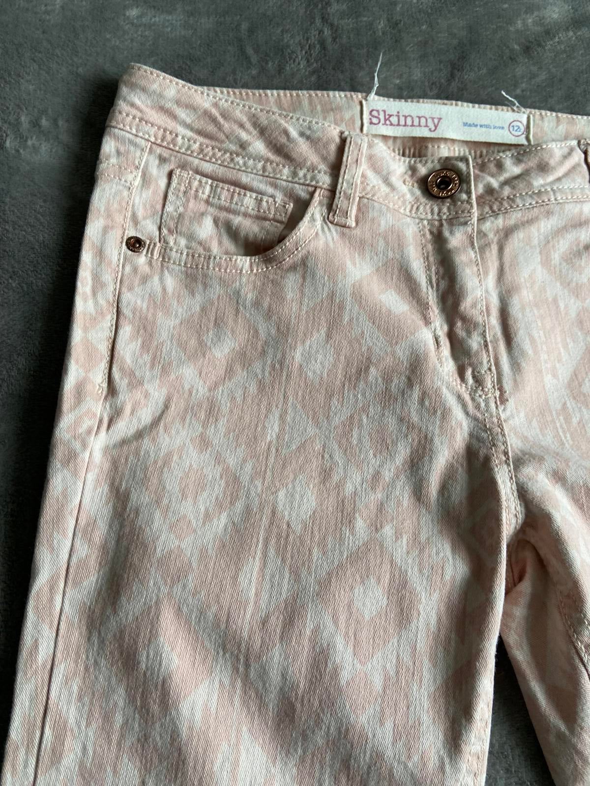 Next Size 12 Long Mosaic Print Skinny Trousers Pink & Peach Cotton Blend