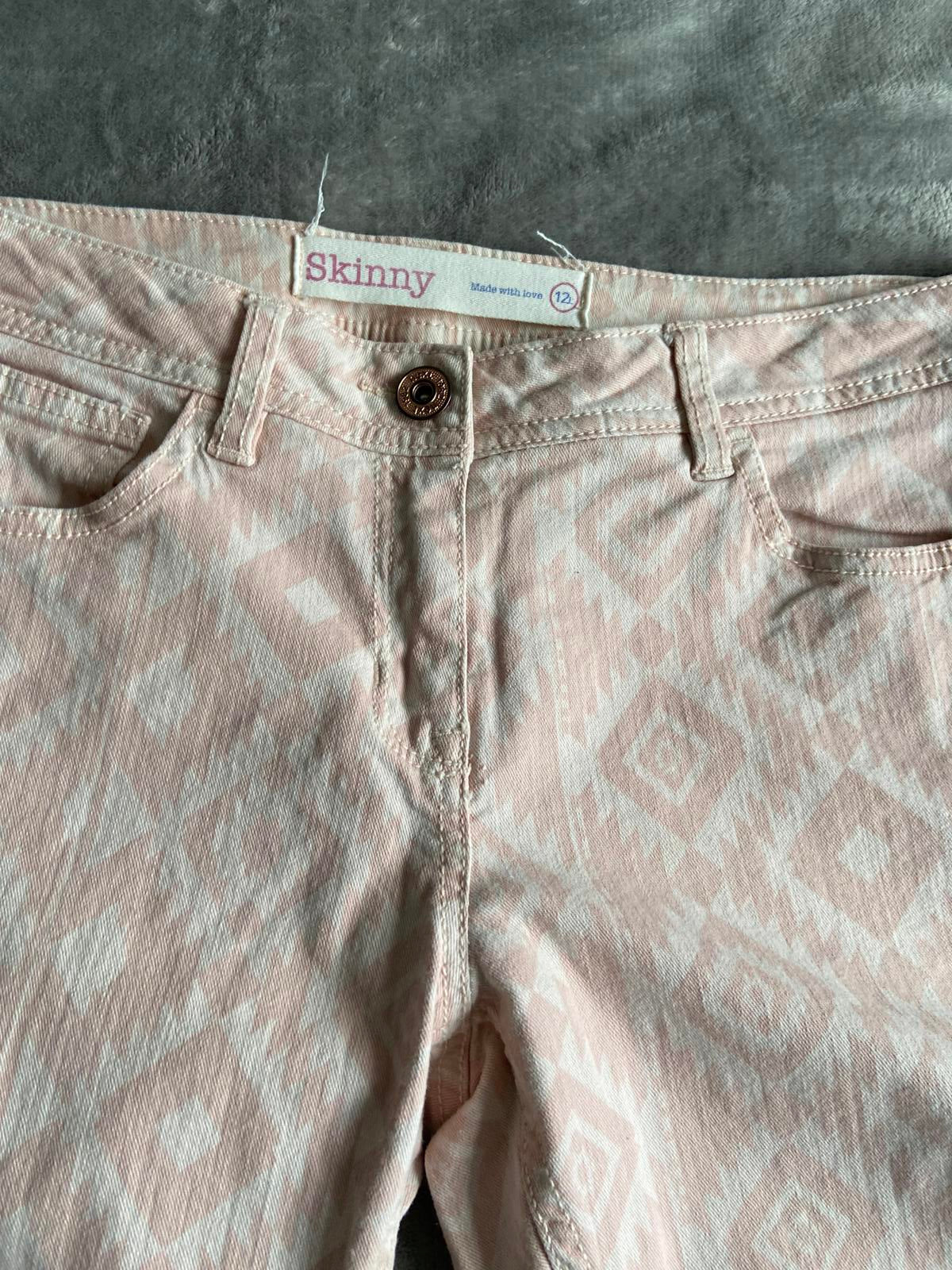 Next Size 12 Long Mosaic Print Skinny Trousers Pink & Peach Cotton Blend