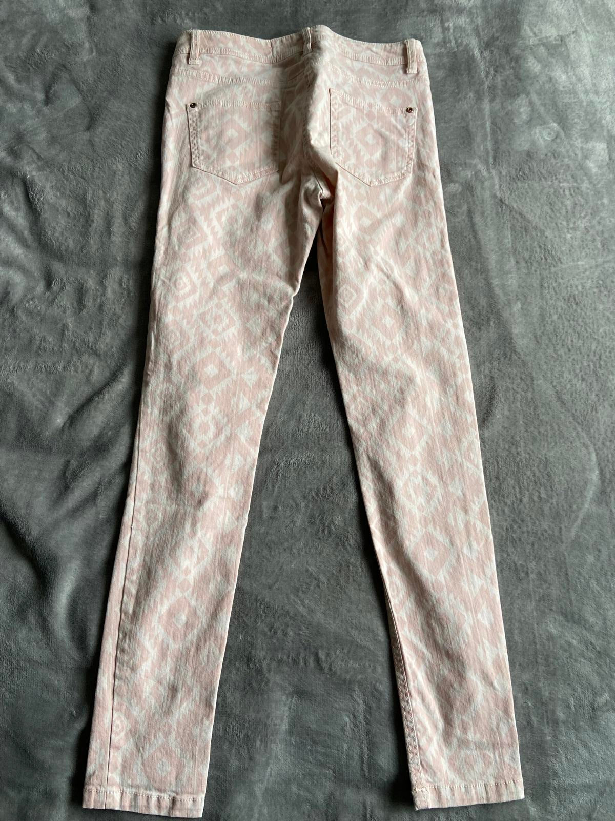 Next Size 12 Long Mosaic Print Skinny Trousers Pink & Peach Cotton Blend