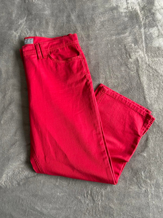 Per Una M&S Size 14 Regular Red Cropped Trousers Heart Detail Cotton Blend
