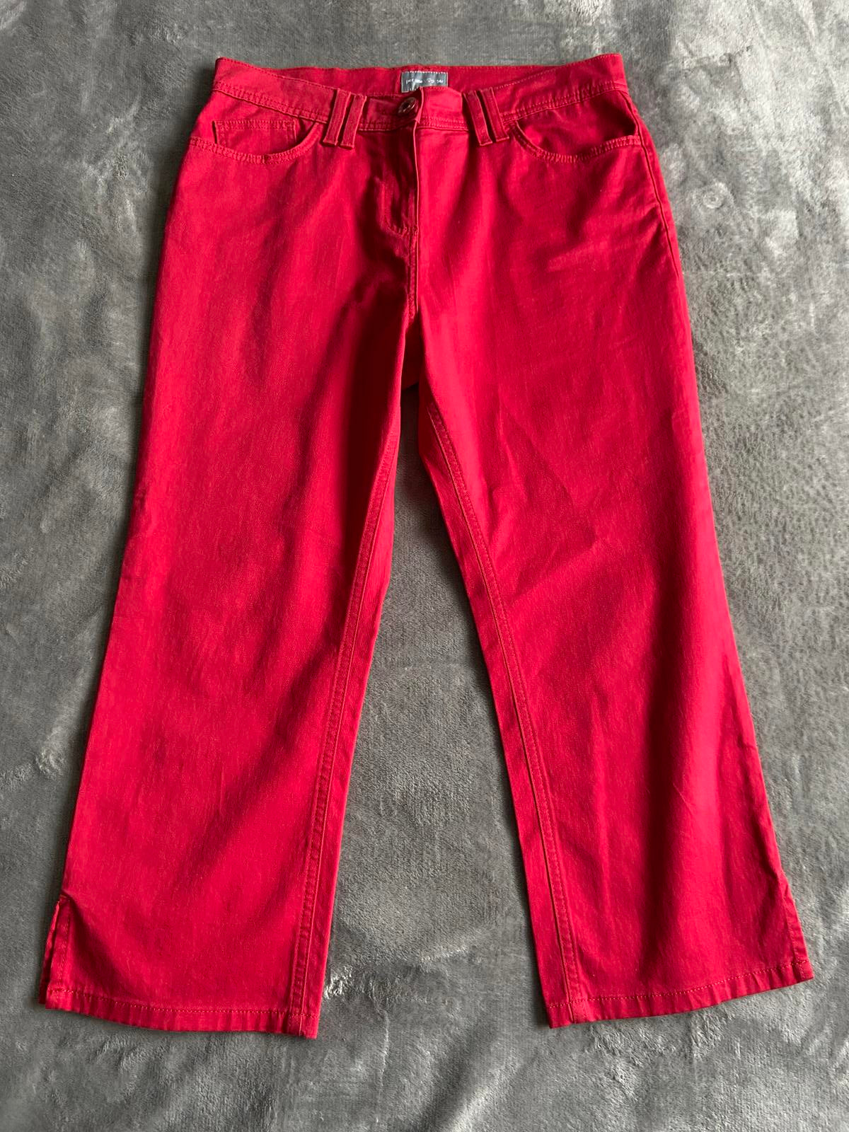 Per Una M&S Size 14 Regular Red Cropped Trousers Heart Detail Cotton Blend
