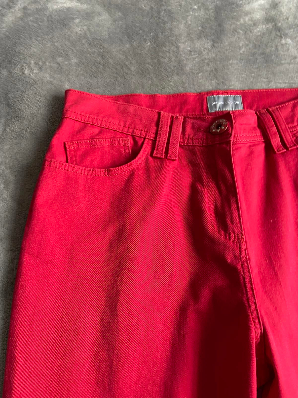 Per Una M&S Size 14 Regular Red Cropped Trousers Heart Detail Cotton Blend
