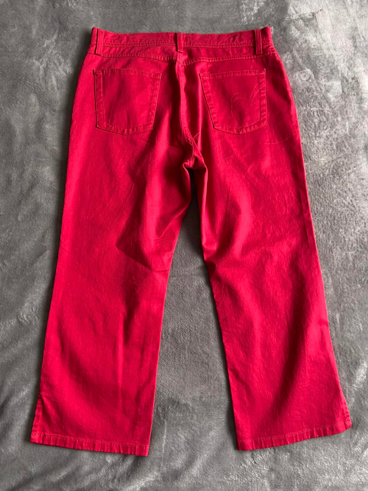 Per Una M&S Size 14 Regular Red Cropped Trousers Heart Detail Cotton Blend