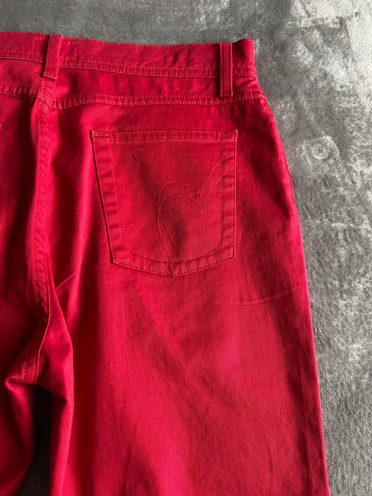 Per Una M&S Size 14 Regular Red Cropped Trousers Heart Detail Cotton Blend