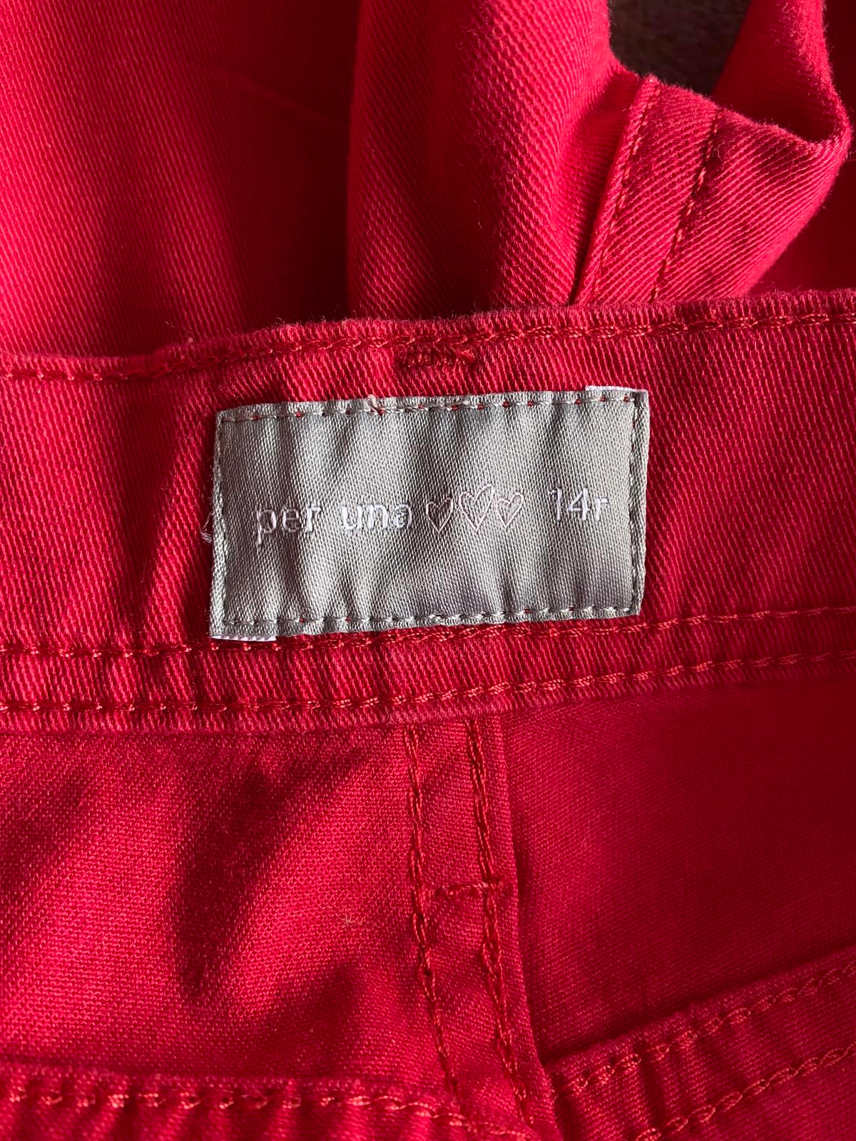 Per Una M&S Size 14 Regular Red Cropped Trousers Heart Detail Cotton Blend