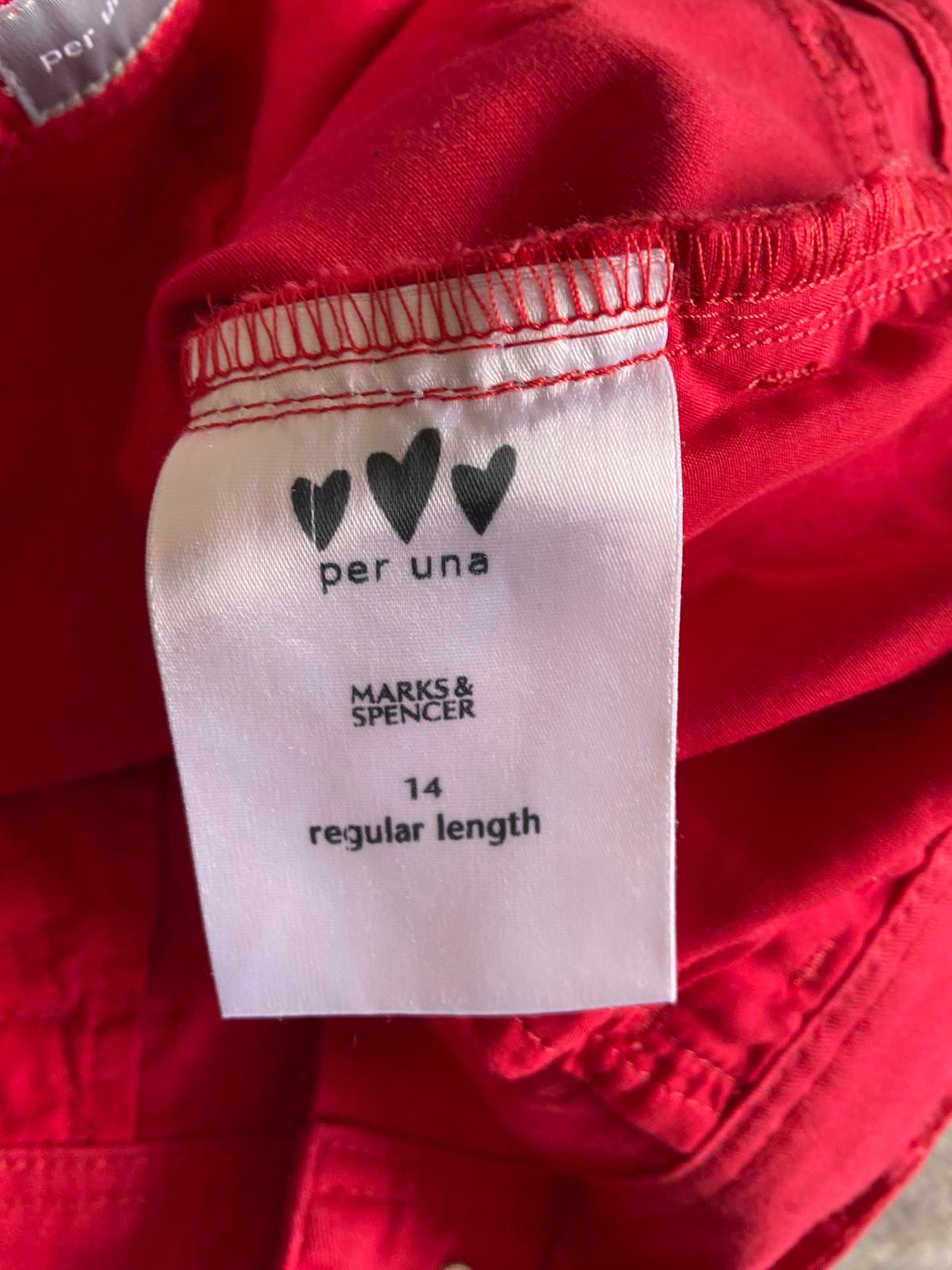 Per Una M&S Size 14 Regular Red Cropped Trousers Heart Detail Cotton Blend