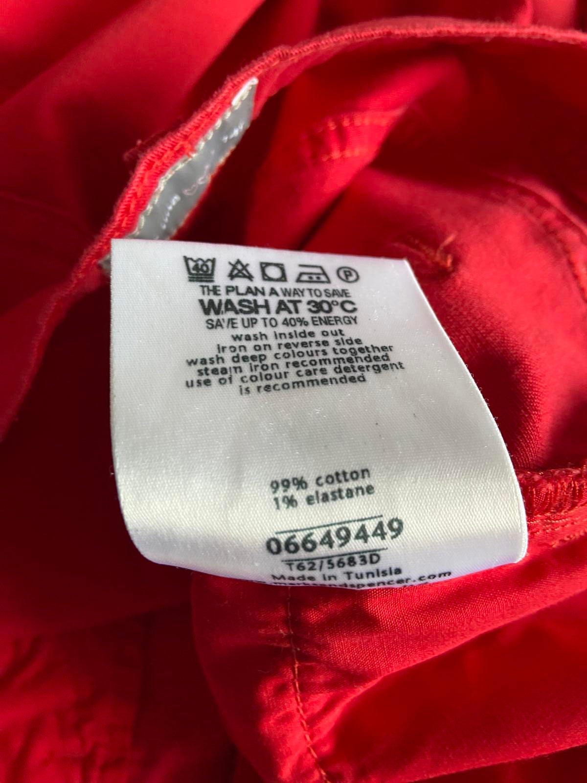 Per Una M&S Size 14 Regular Red Cropped Trousers Heart Detail Cotton Blend