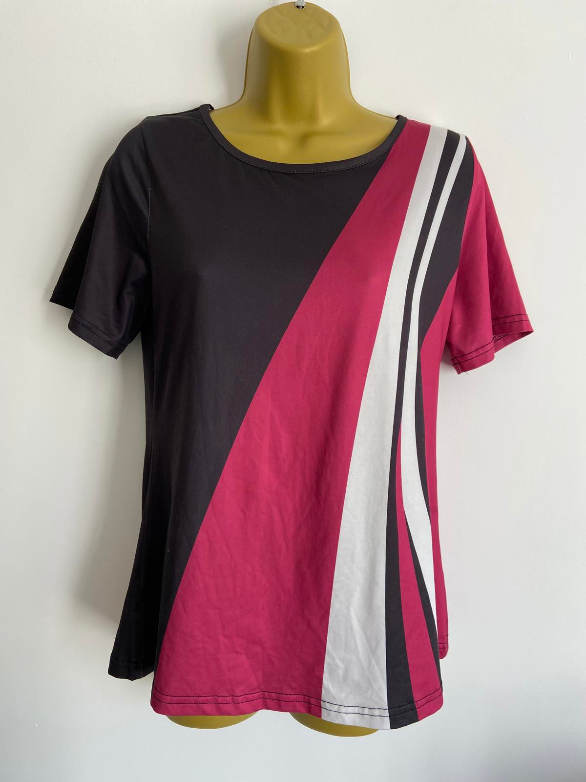 Small Black, Pink & White Silky Blouse