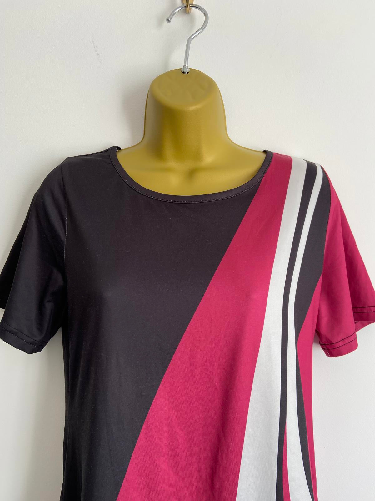 Small Black, Pink & White Silky Blouse