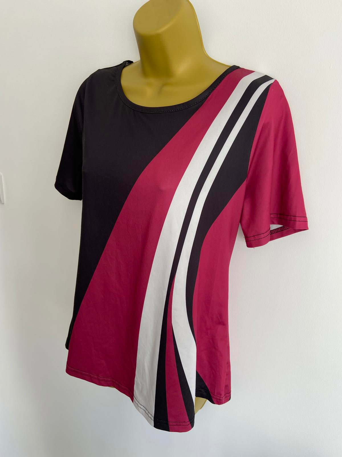 Small Black, Pink & White Silky Blouse