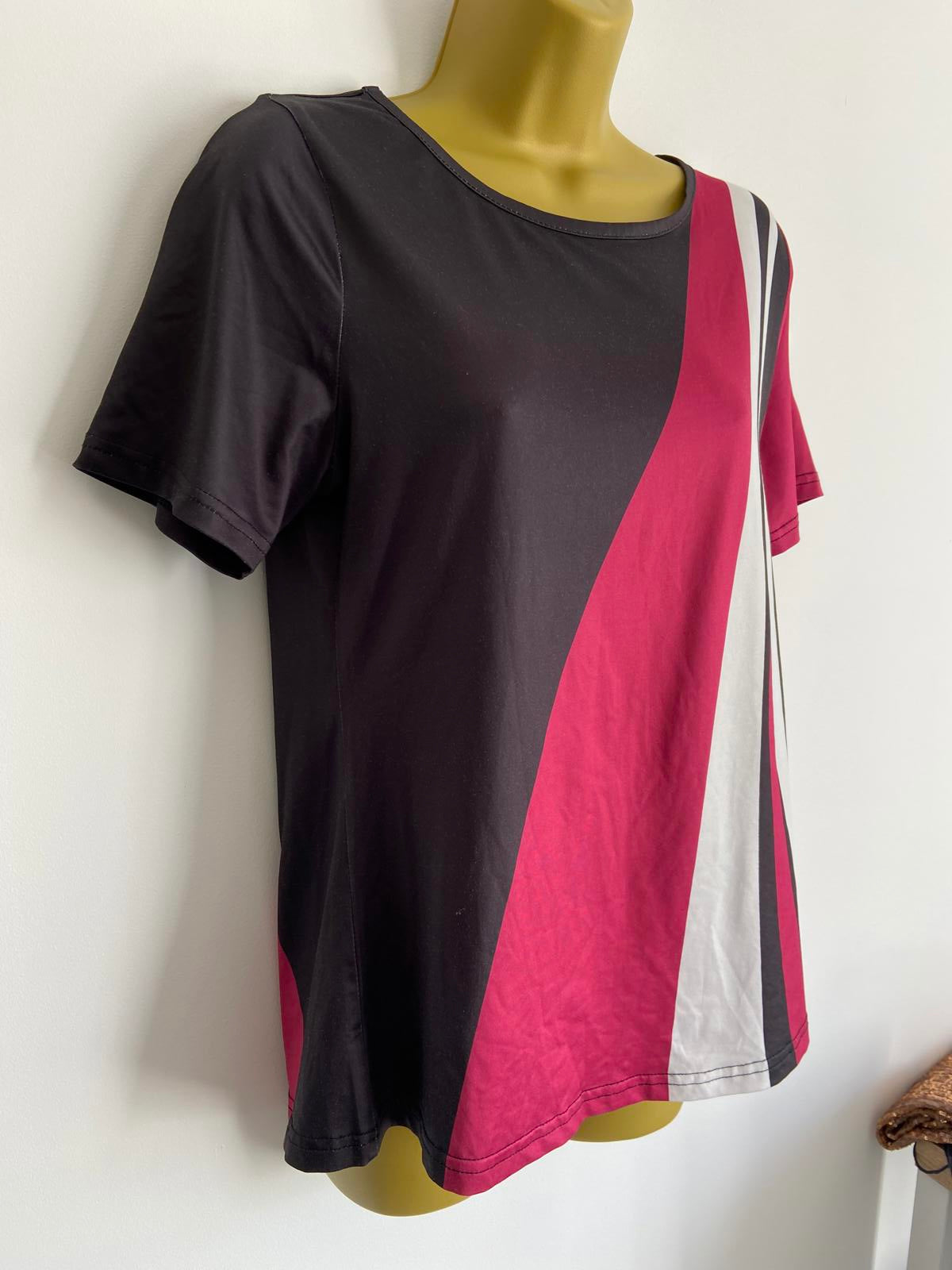 Small Black, Pink & White Silky Blouse