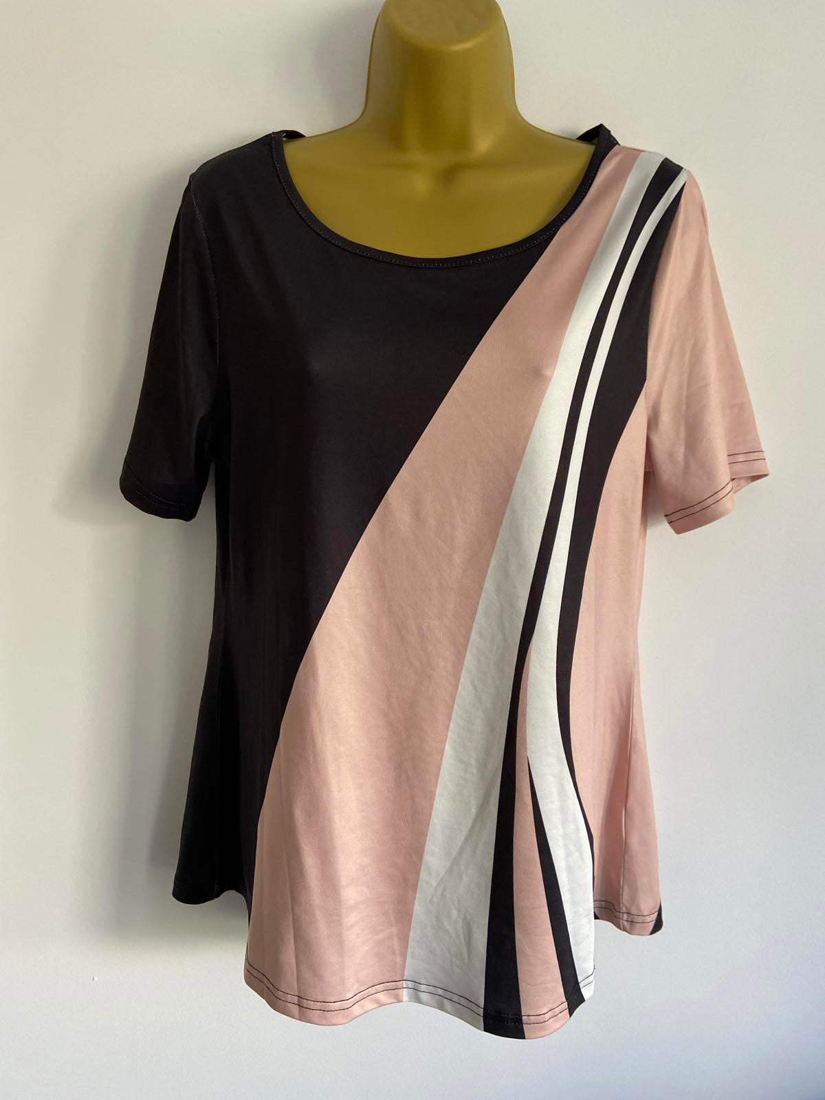 Small Black, Peach & White Satin-Style Top