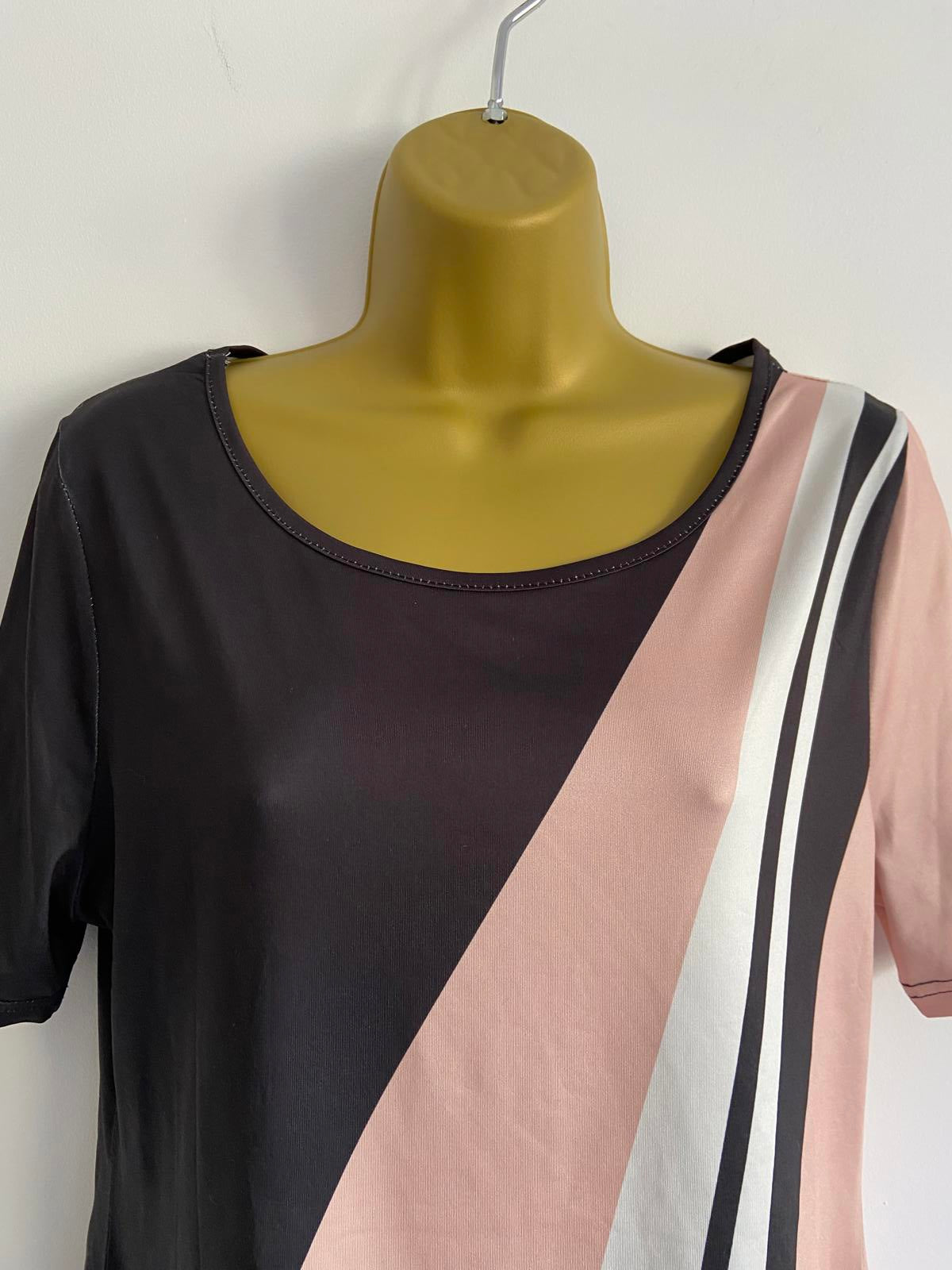 Small Black, Peach & White Satin-Style Top