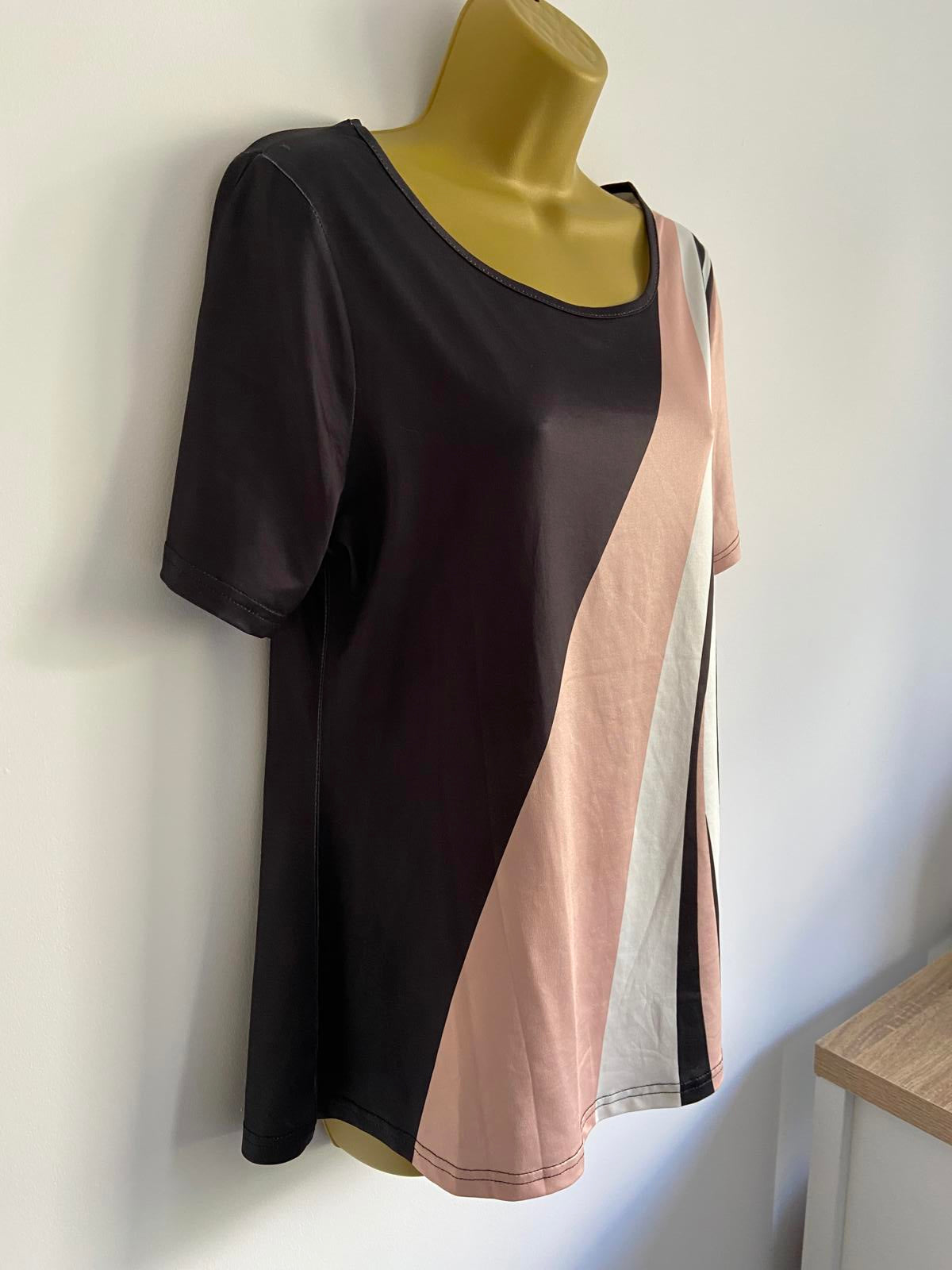 Small Black, Peach & White Satin-Style Top