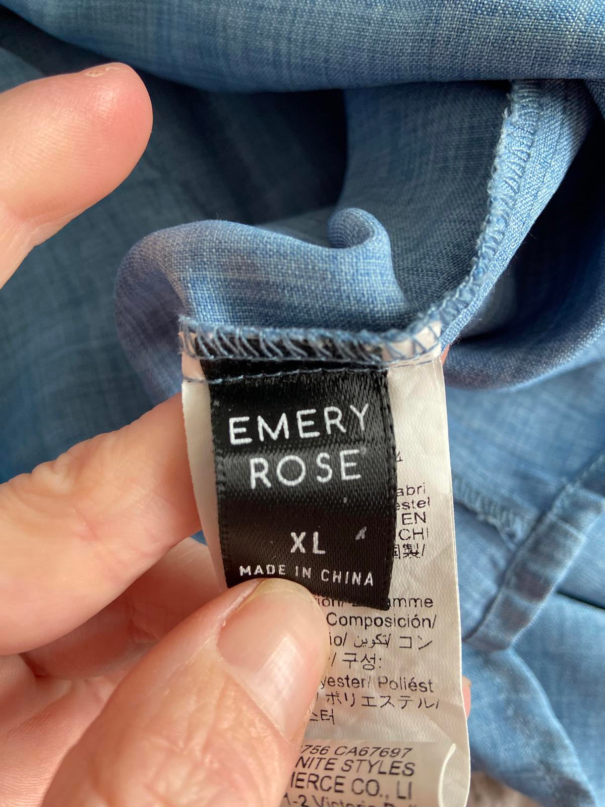 Emery Rose Size XL Blue Denim Look Lightweight Blouse 3/4 Roll-Tab Sleeve