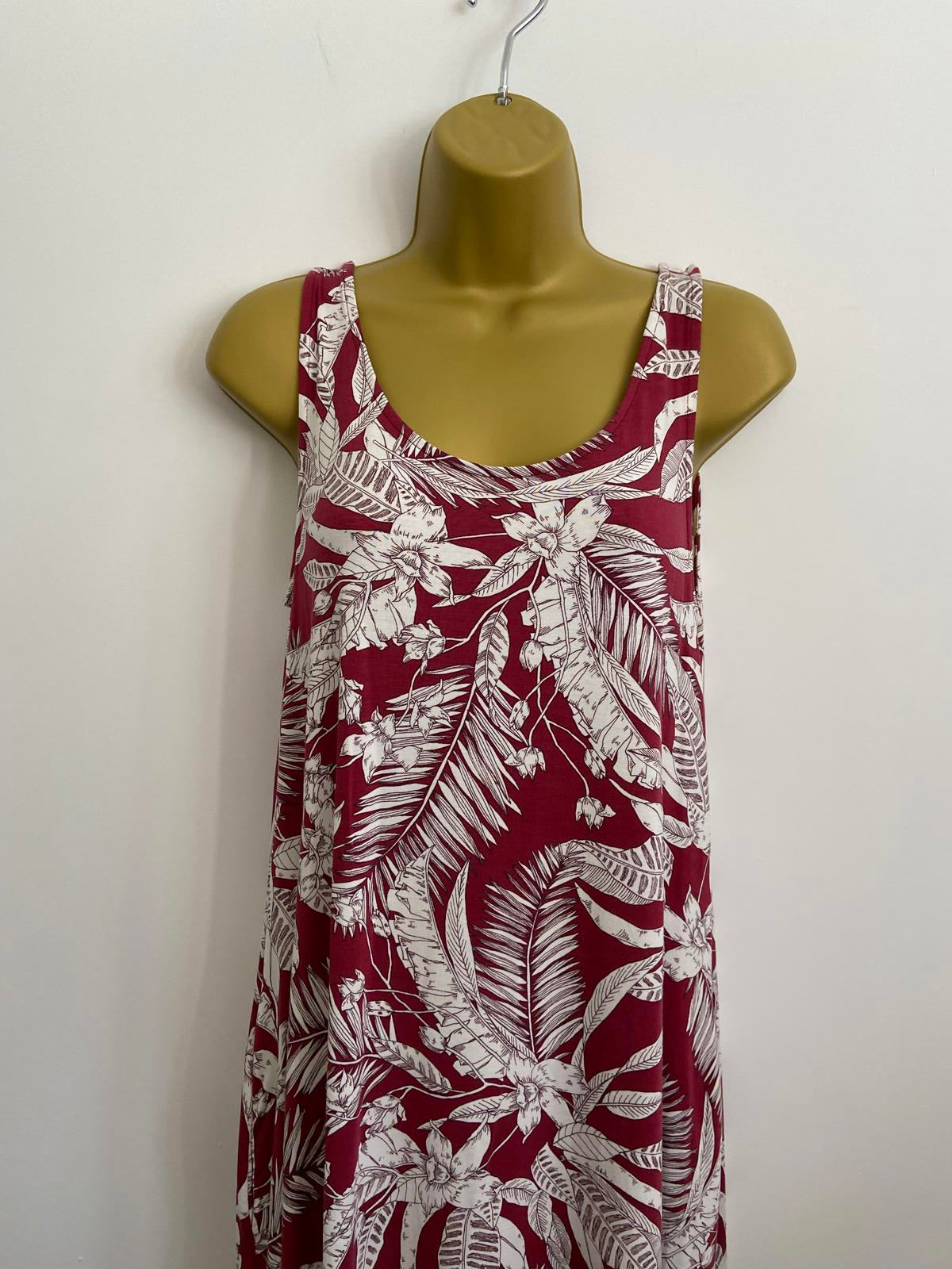 Next Size 12 Red & White Floral Sleeveless Jersey Mini Dress