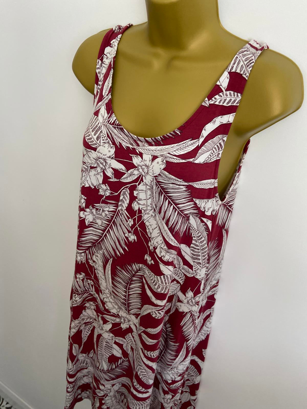 Next Size 12 Red & White Floral Sleeveless Jersey Mini Dress