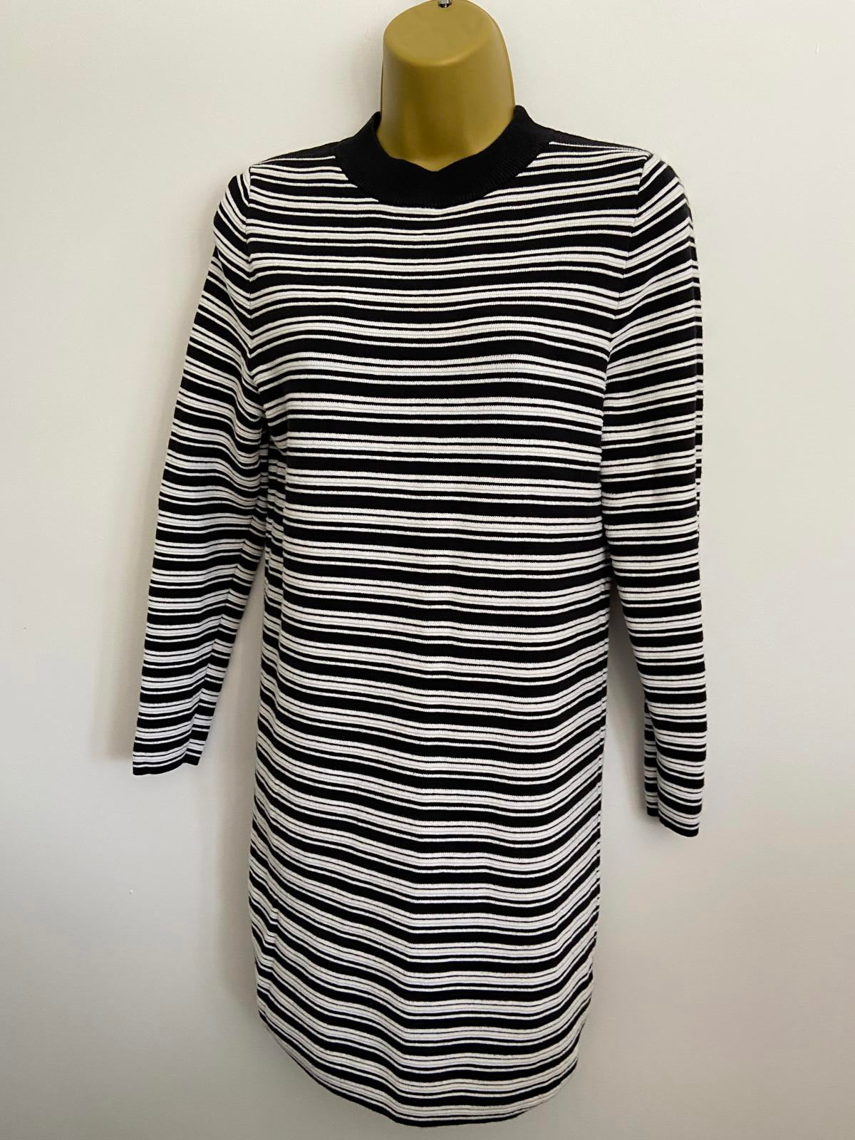 V by Very Size 12 Black & White Striped Long Sleeve Mini Dress