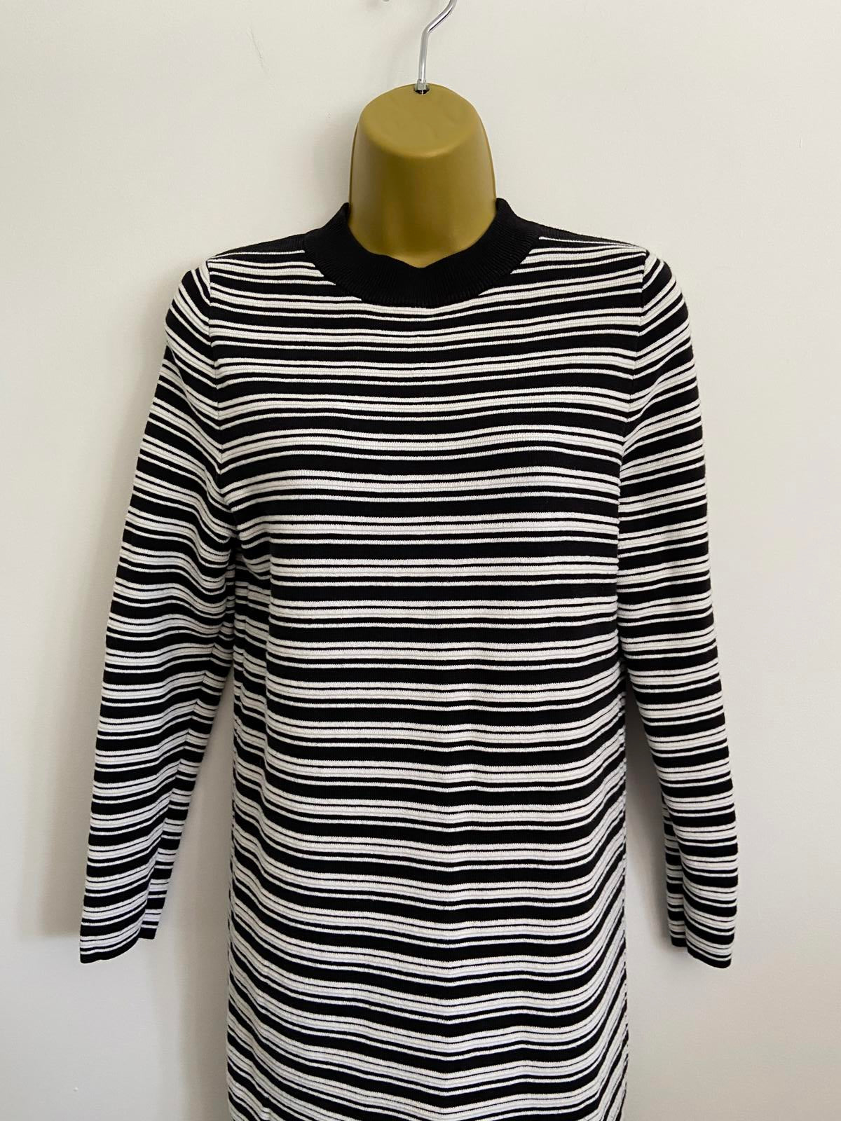 V by Very Size 12 Black & White Striped Long Sleeve Mini Dress