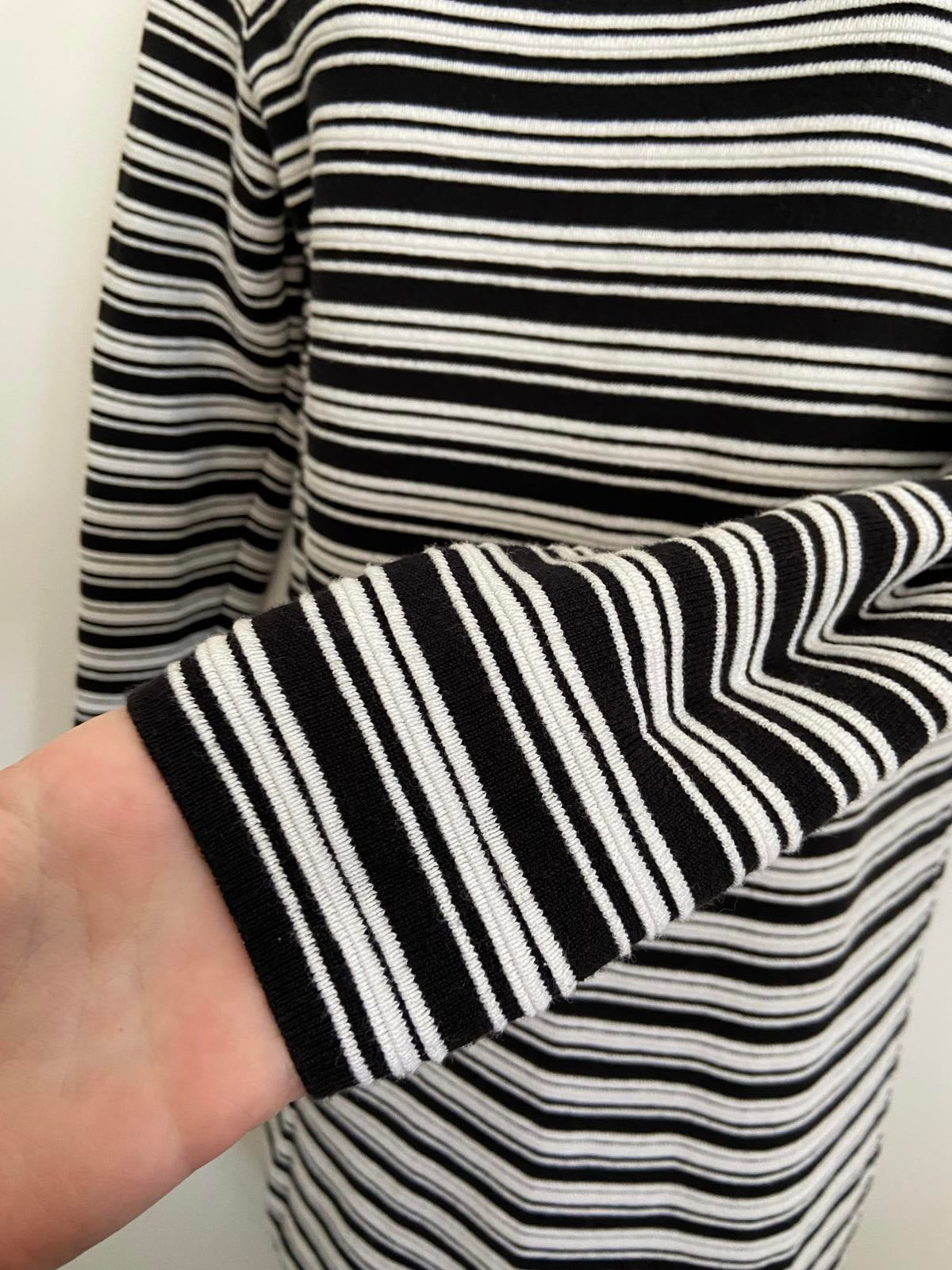V by Very Size 12 Black & White Striped Long Sleeve Mini Dress
