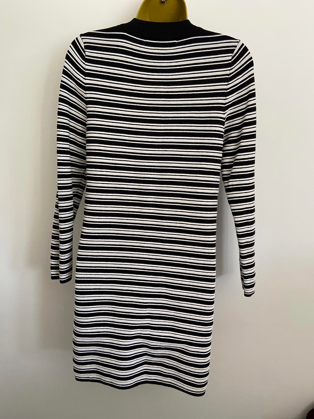 V by Very Size 12 Black & White Striped Long Sleeve Mini Dress