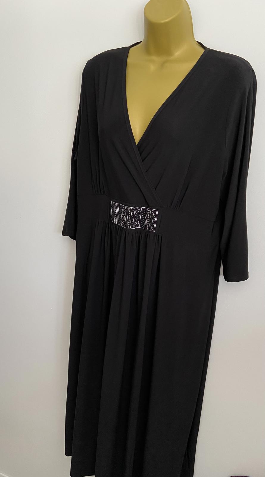 Grace Size 20 Black V-Neck Dress Sequin Waist Detail Raw Hem
