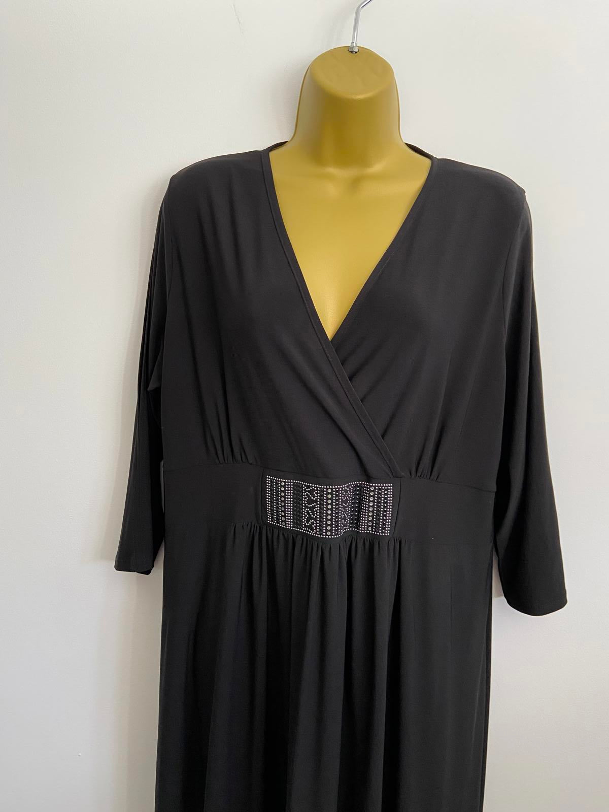 Grace Size 20 Black V-Neck Dress Sequin Waist Detail Raw Hem