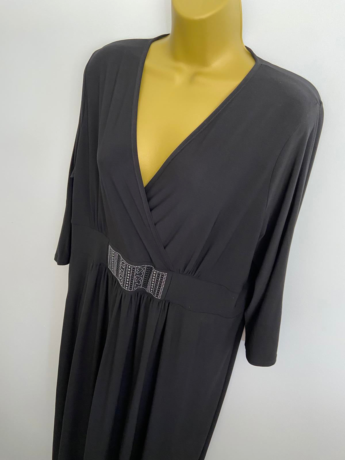 Grace Size 20 Black V-Neck Dress Sequin Waist Detail Raw Hem