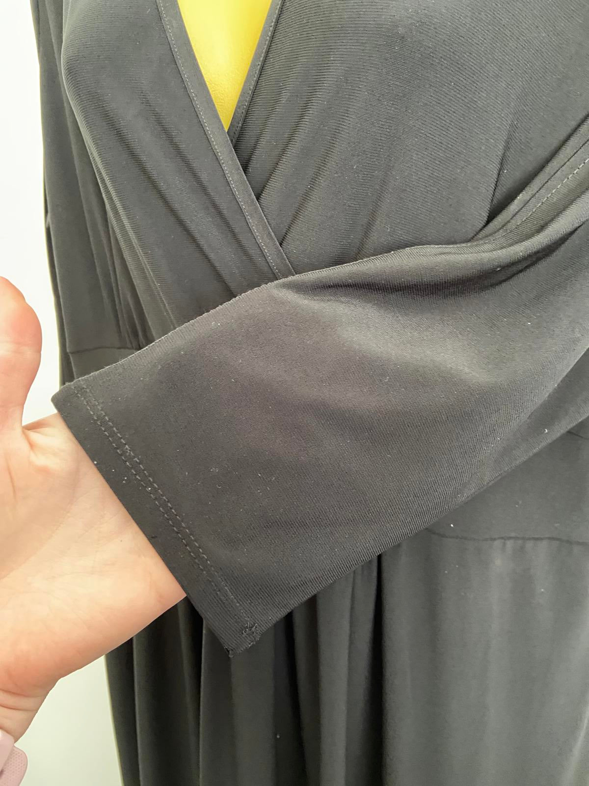 Grace Size 20 Black V-Neck Dress Sequin Waist Detail Raw Hem