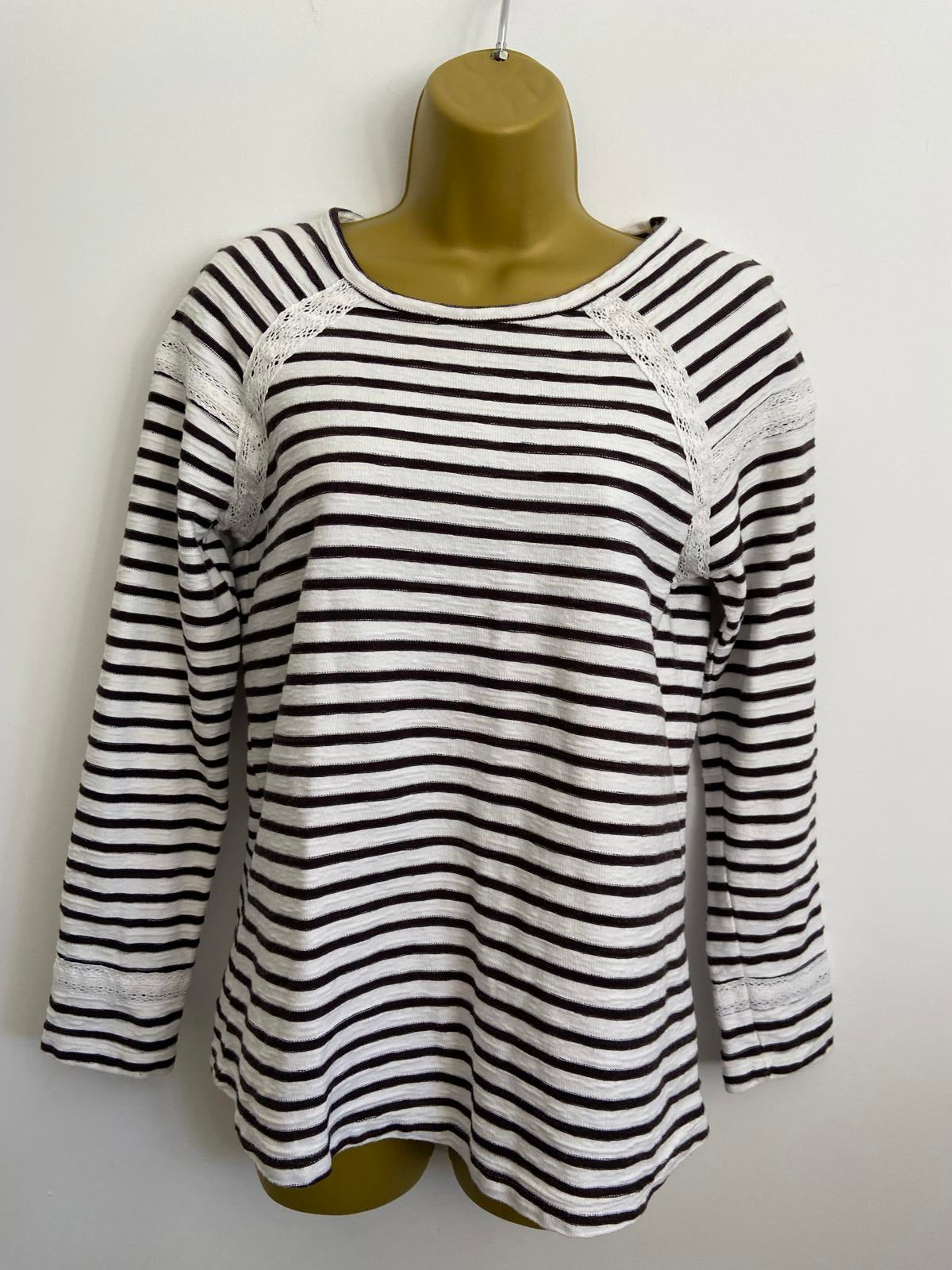 Falmer Heritage Size 10 Black & White Striped Cotton Top Lace Trim