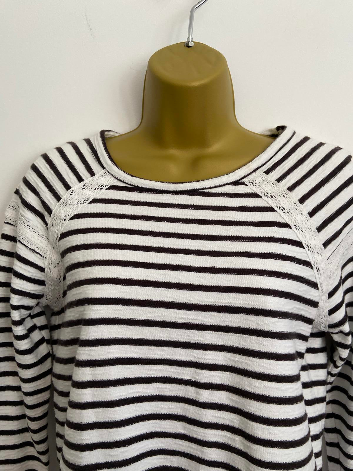 Falmer Heritage Size 10 Black & White Striped Cotton Top Lace Trim