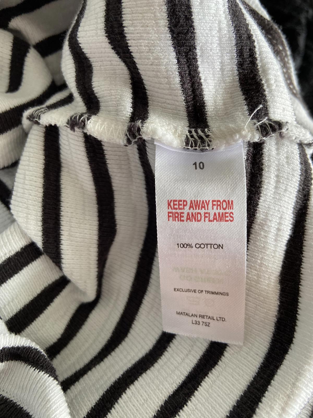 Falmer Heritage Size 10 Black & White Striped Cotton Top Lace Trim