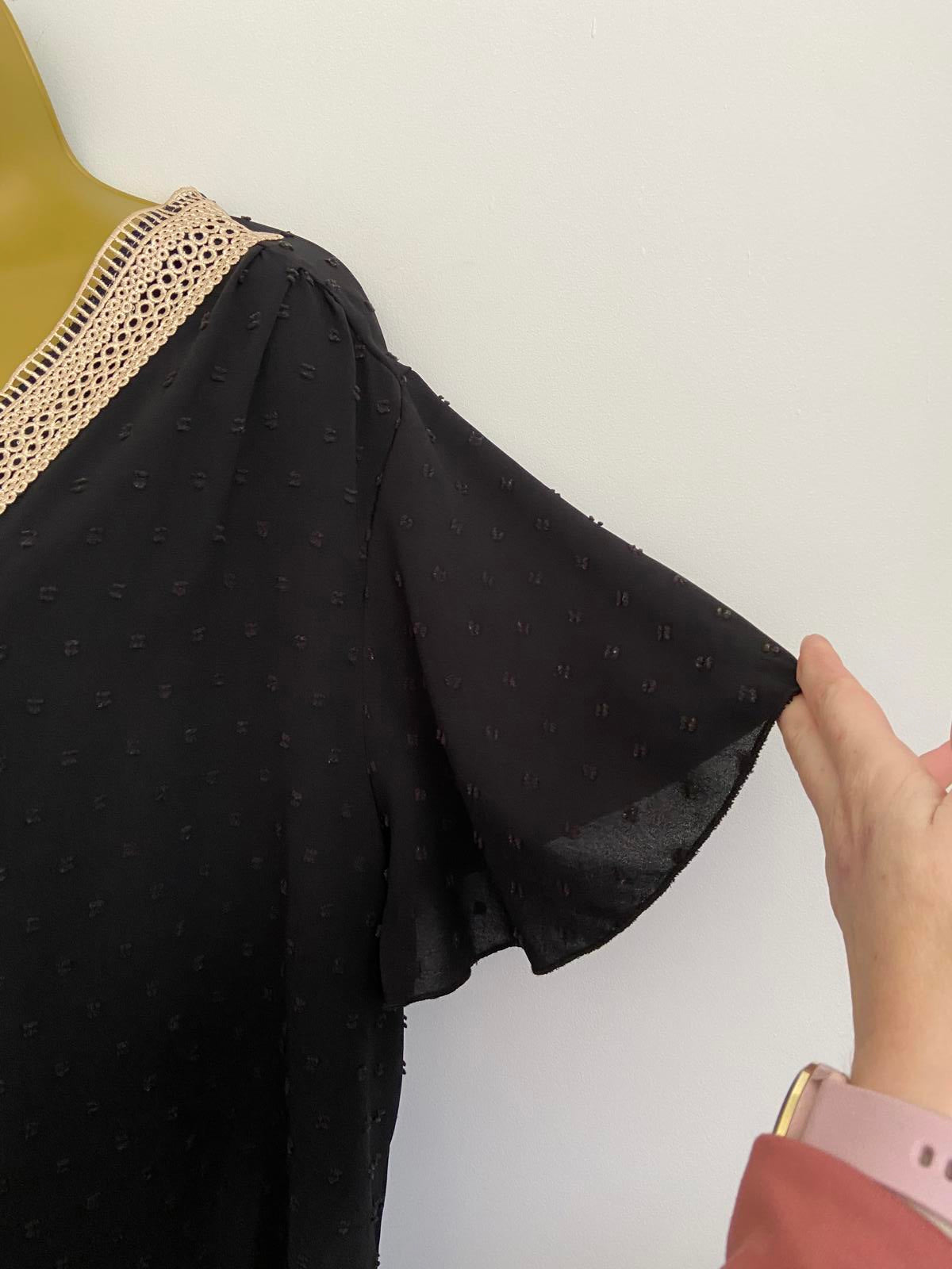 Shein 4XL Black Swiss Dot V-Neck Blouse Crochet Lace Neckline