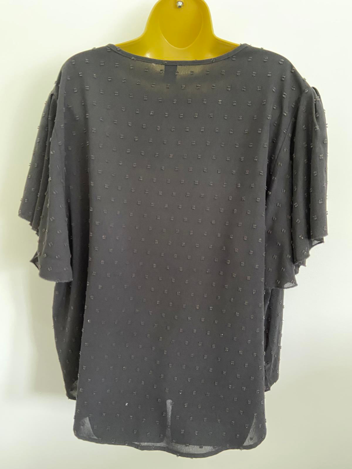 Shein 4XL Black Swiss Dot V-Neck Blouse Crochet Lace Neckline