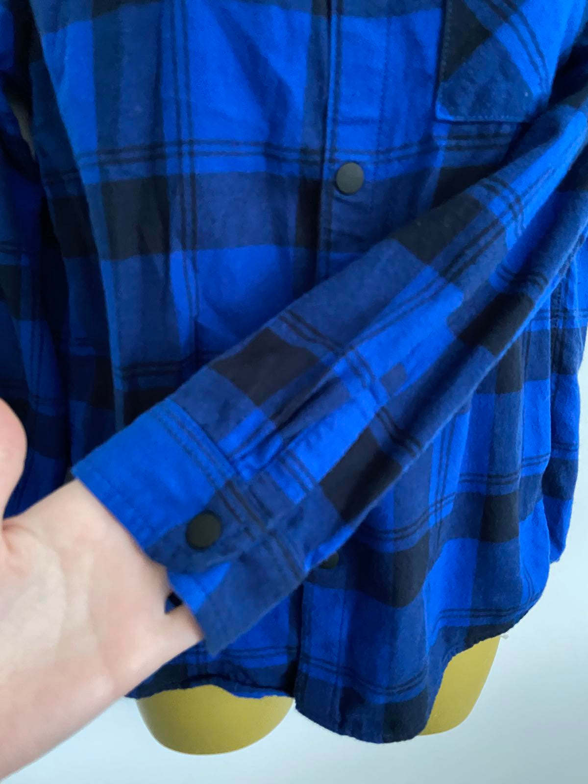 M&S Blue Checked Brushed Cotton Shirt - Popper Front, Age 13-14 Years