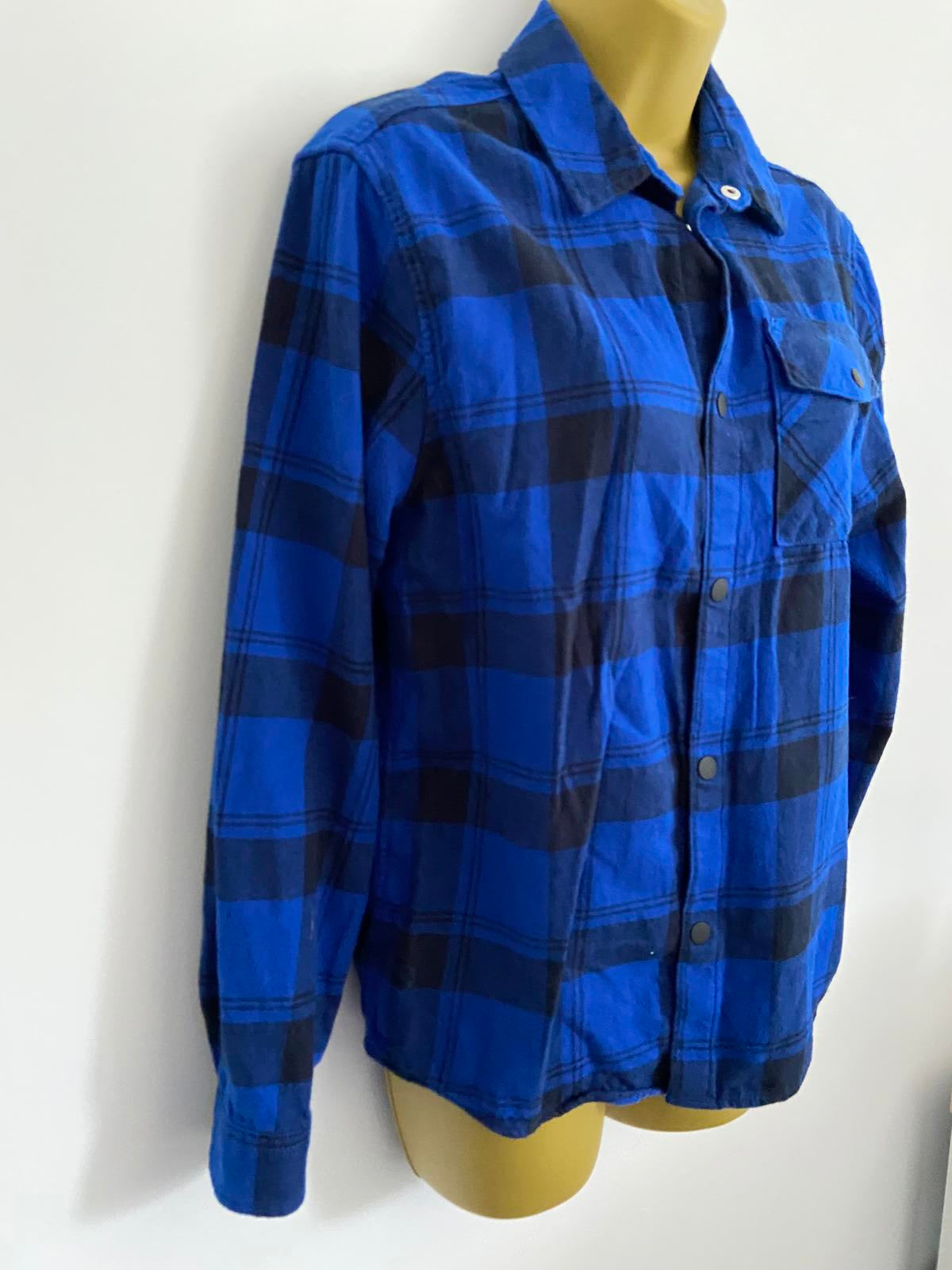 M&S Blue Checked Brushed Cotton Shirt - Popper Front, Age 13-14 Years