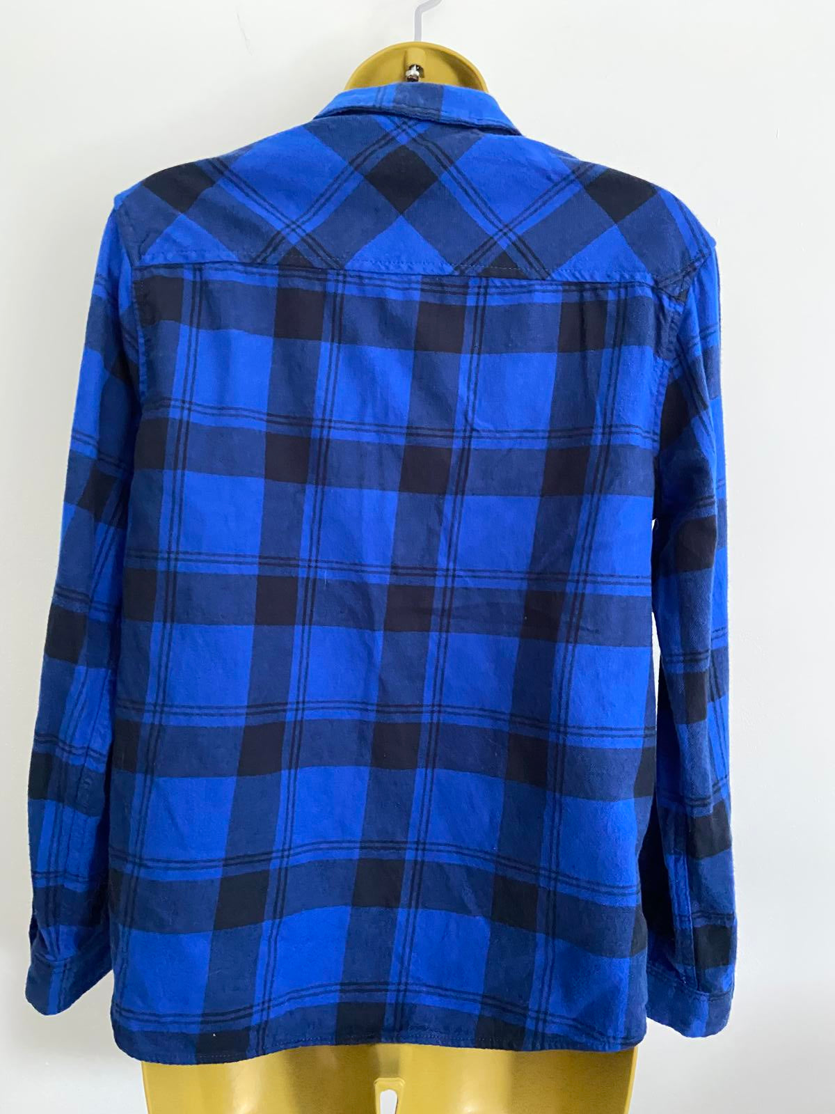 M&S Blue Checked Brushed Cotton Shirt - Popper Front, Age 13-14 Years