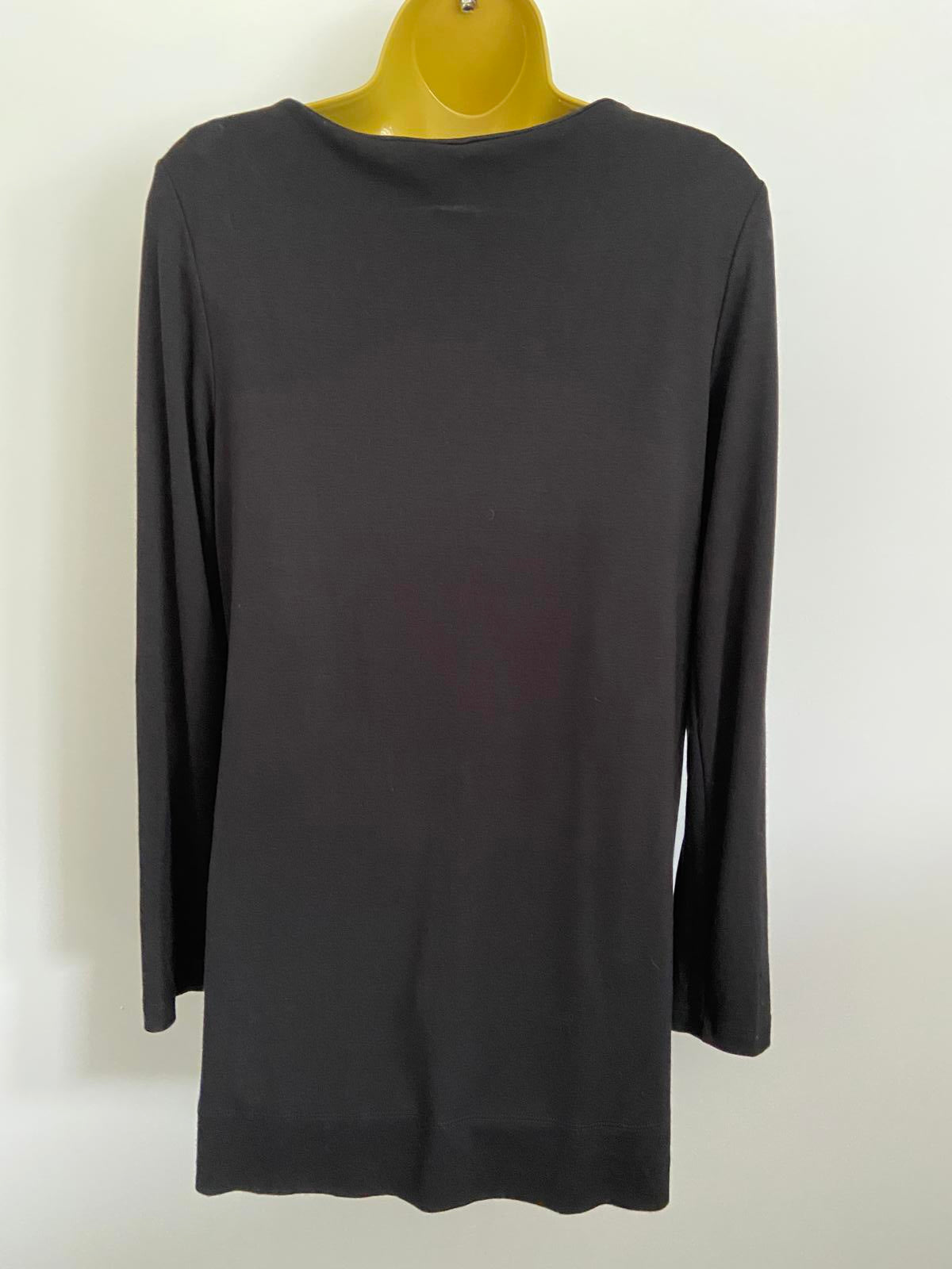 M&S Size 12 Black Long Sleeve Top Beaded Embellished Neckline