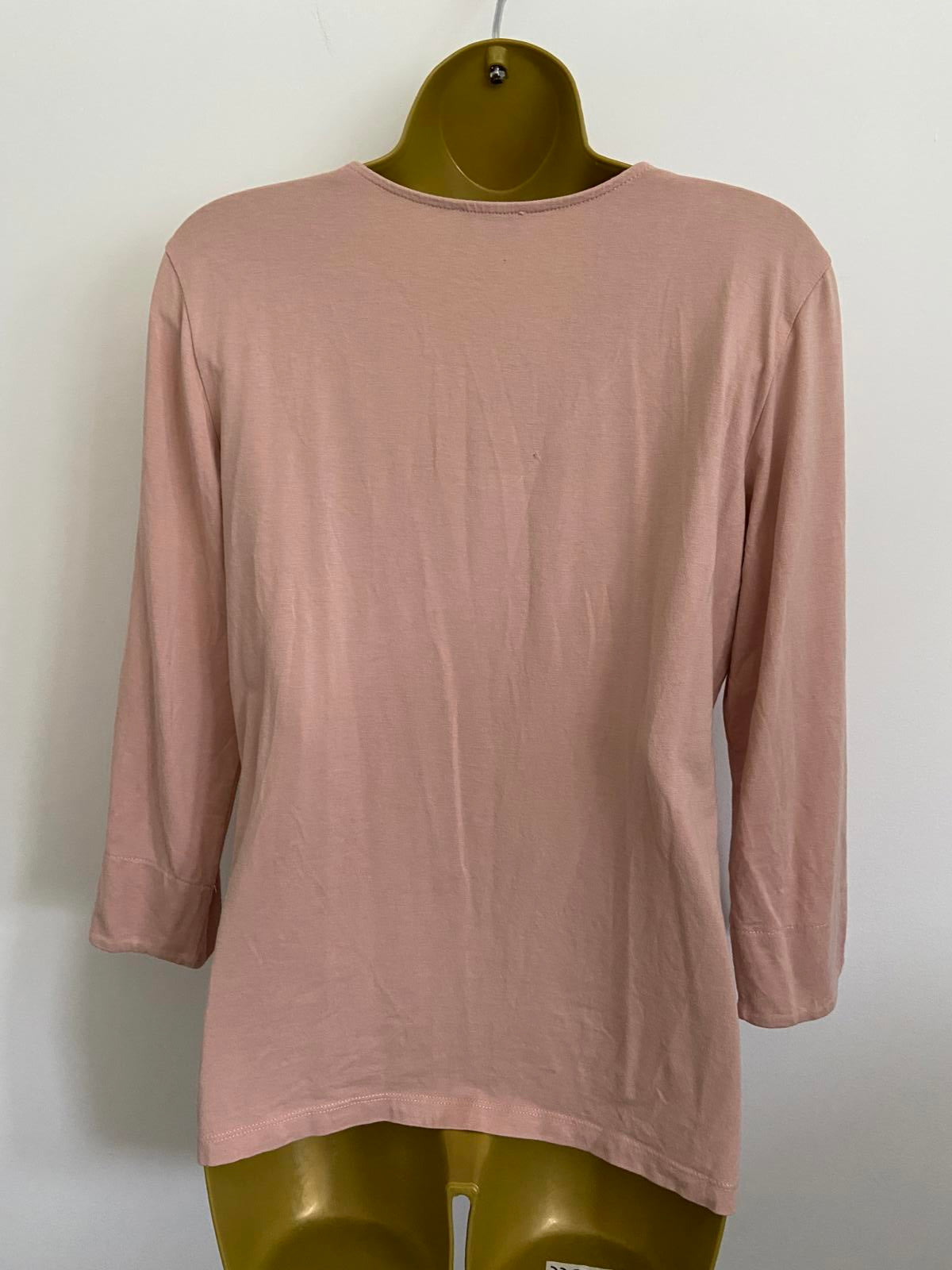 Gerry Weber Size 10 Dusky Pink 3/4 Sleeve V-Neck Top Silver Trim