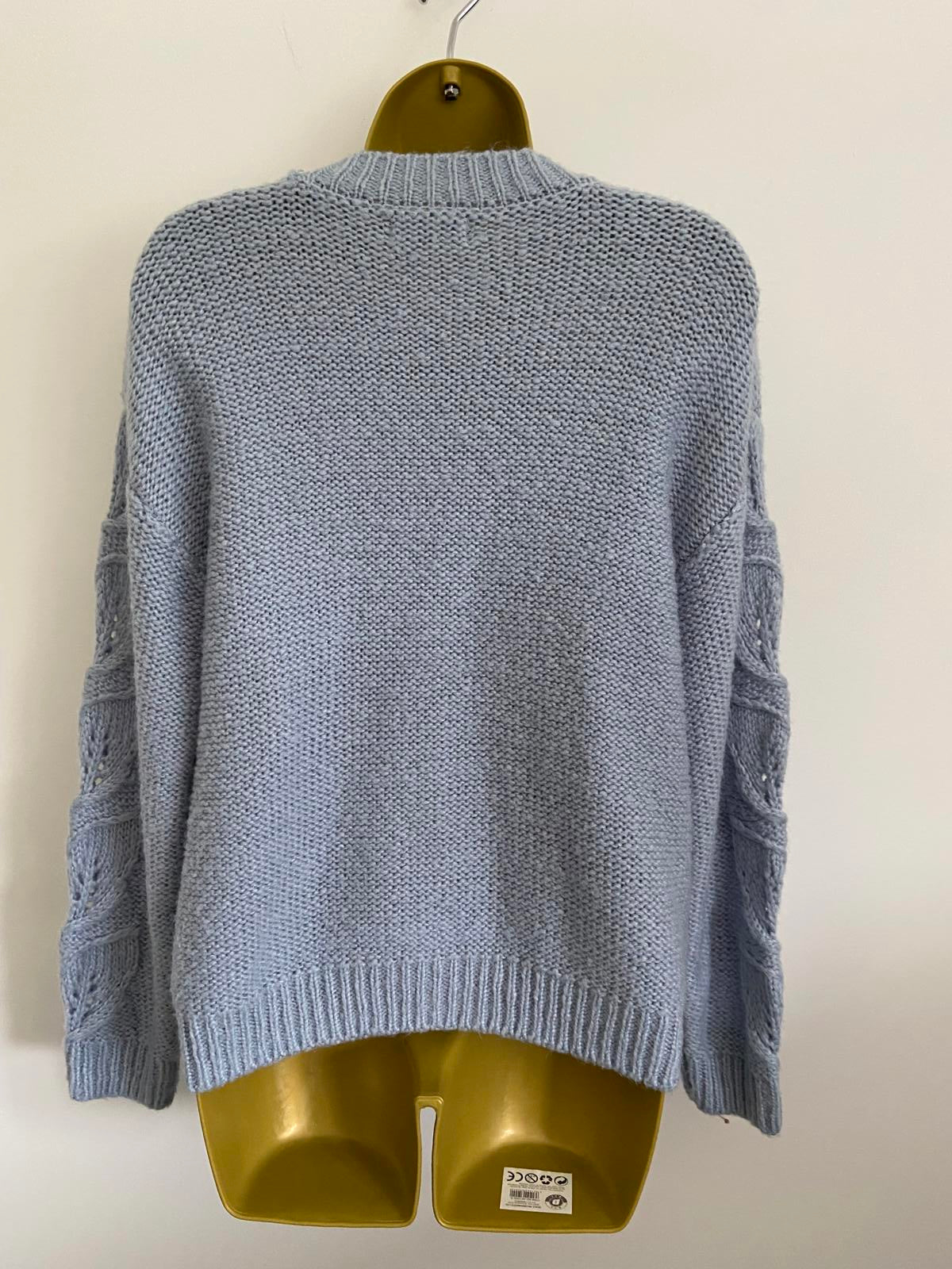 F&F Size 10 Light Blue Soft Knit Jumper Leaf Pattern Pointelle Sweater