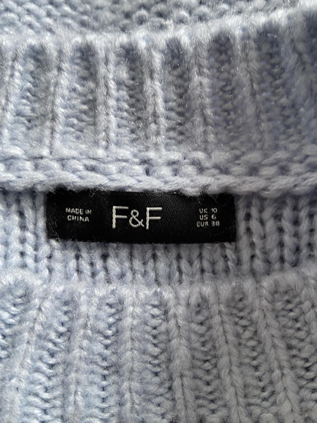 F&F Size 10 Light Blue Soft Knit Jumper Leaf Pattern Pointelle Sweater