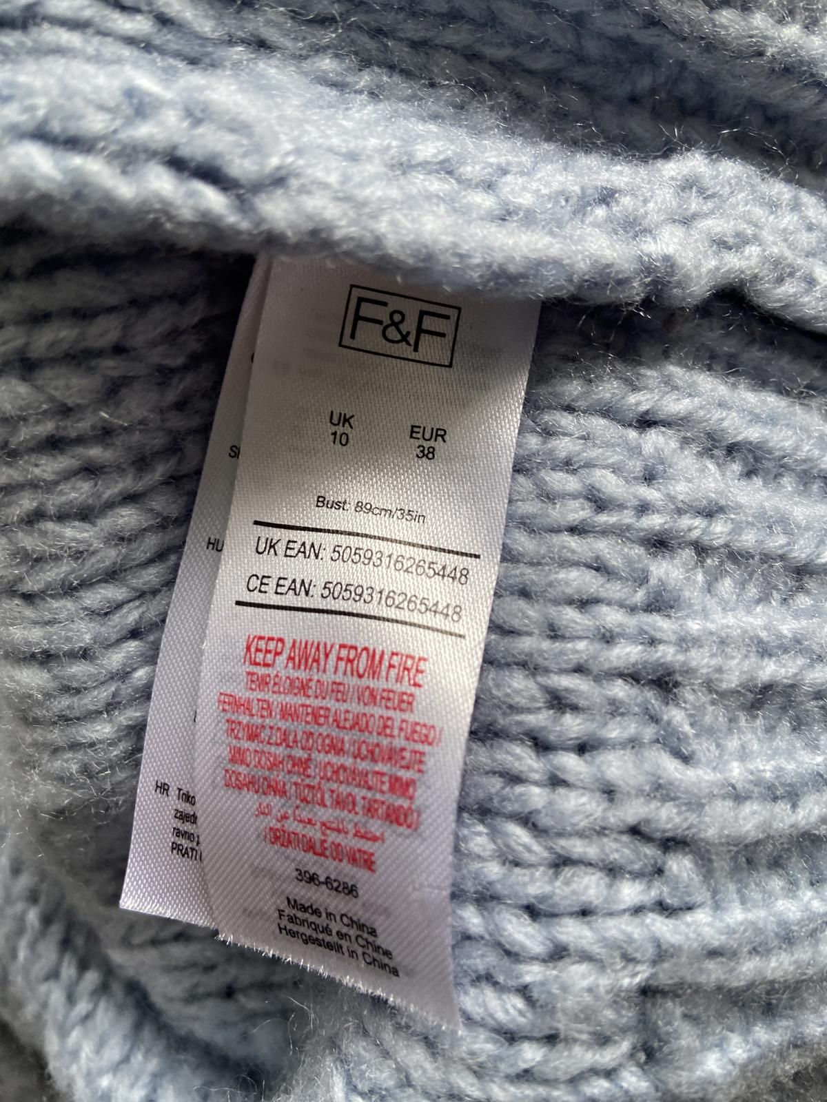 F&F Size 10 Light Blue Soft Knit Jumper Leaf Pattern Pointelle Sweater