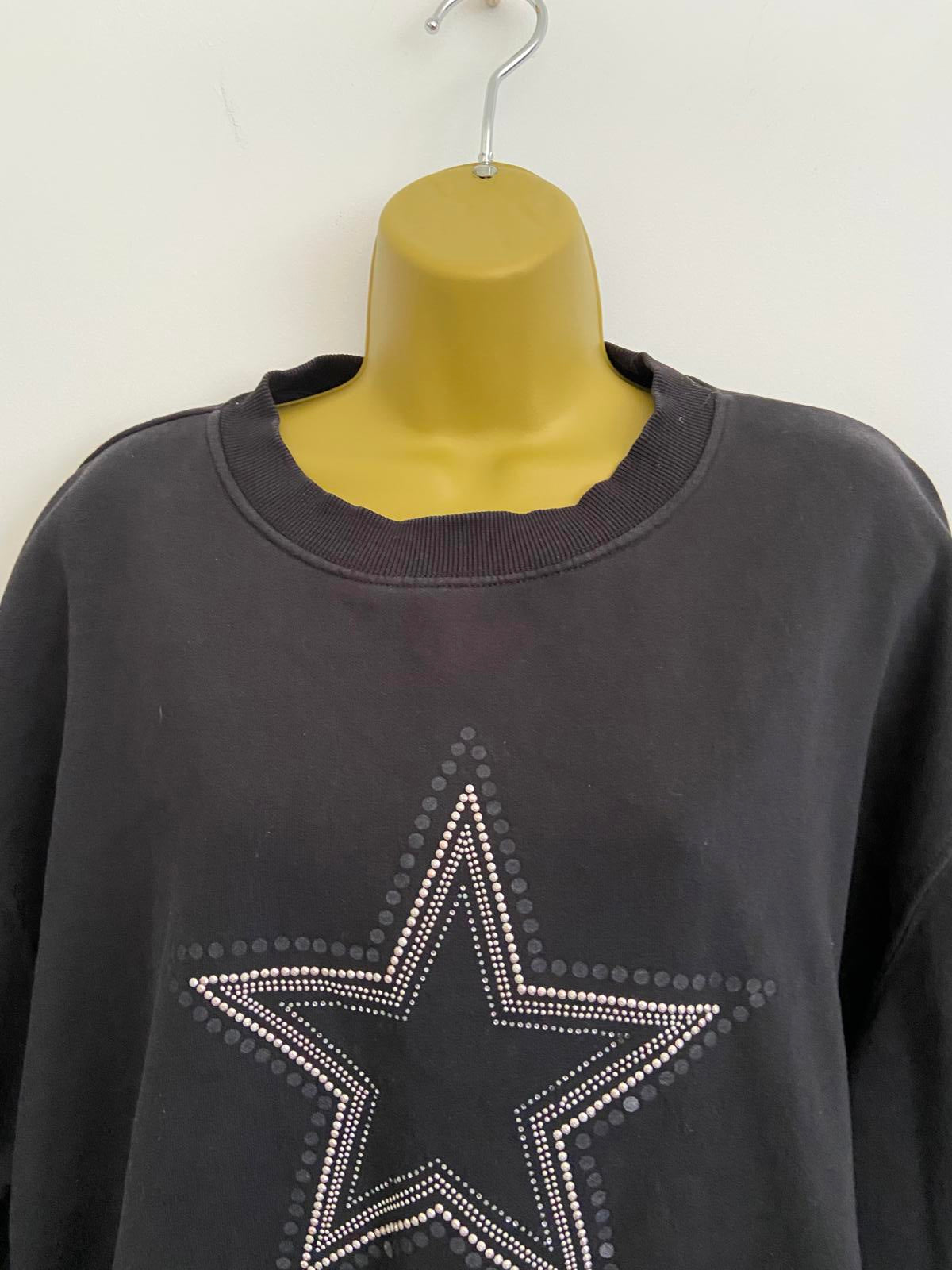 F&F Size Medium Black Cropped Sweatshirt Silver Studded Star Detail
