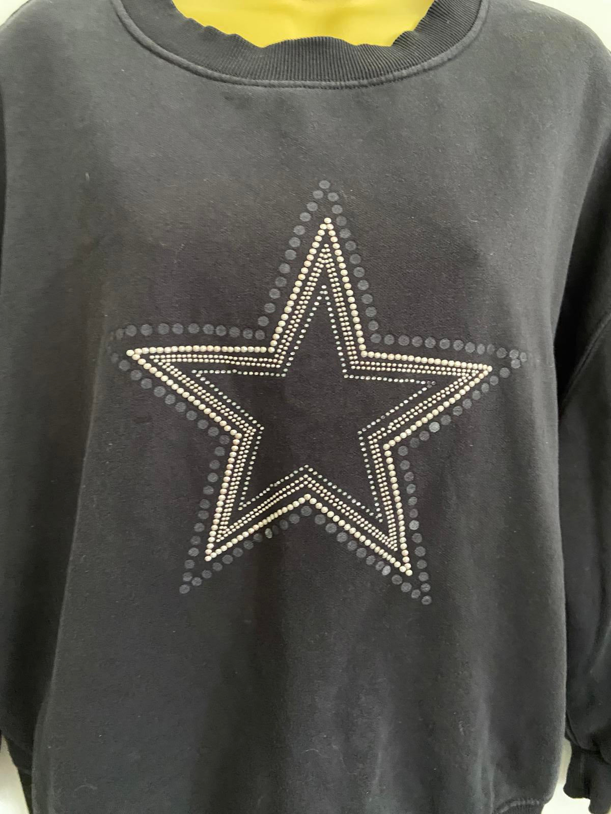 F&F Size Medium Black Cropped Sweatshirt Silver Studded Star Detail