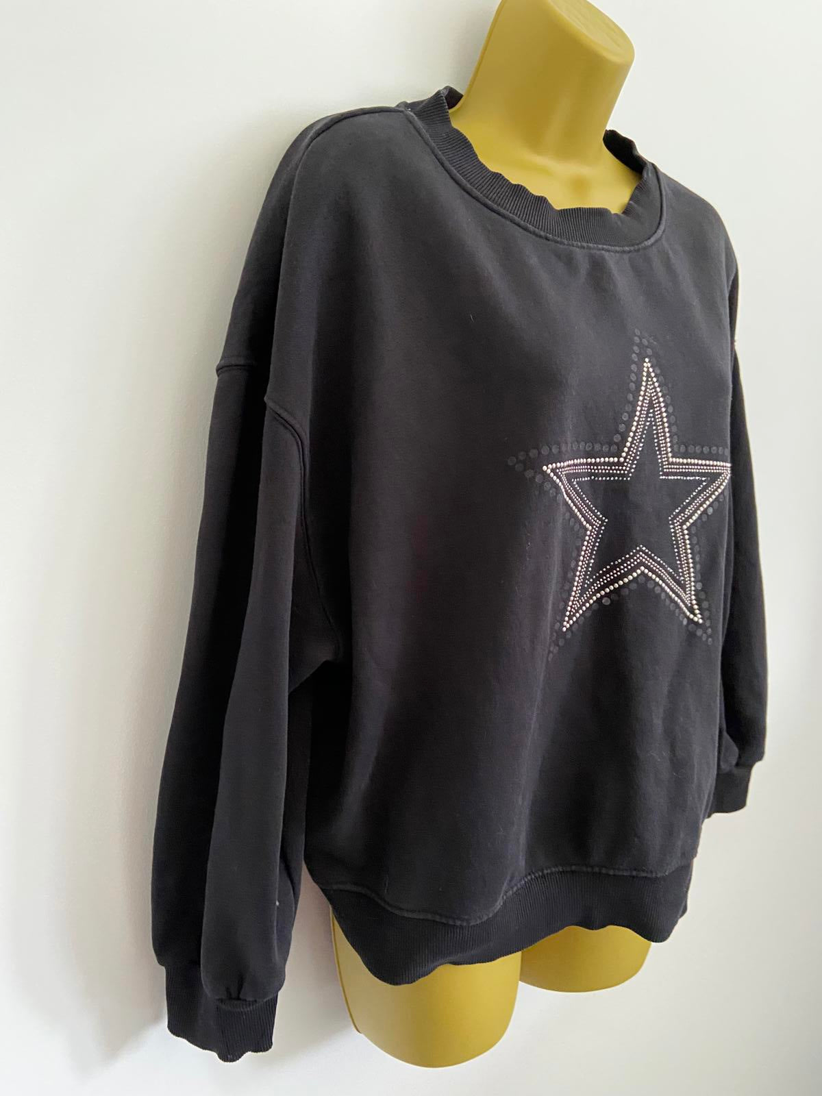 F&F Size Medium Black Cropped Sweatshirt Silver Studded Star Detail