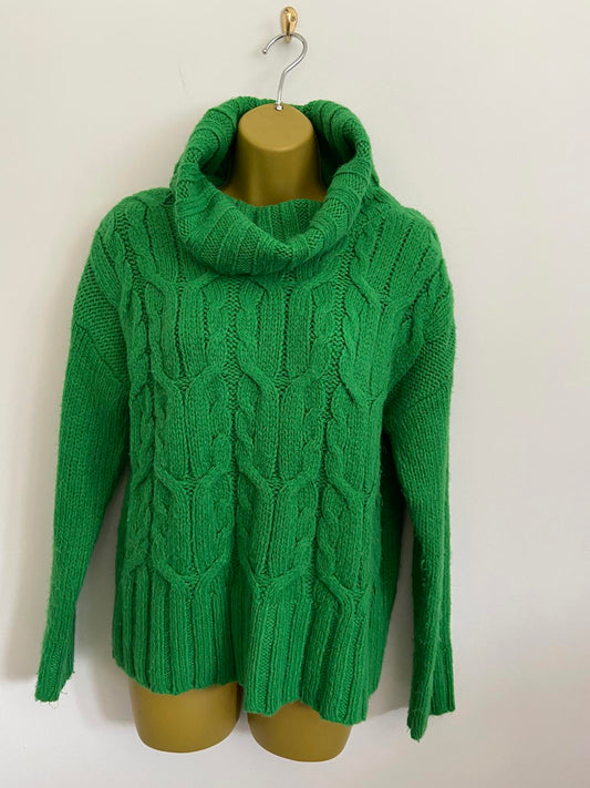 Tu Size 8 Bright Green Soft Chunky Knit High Neck Sweater