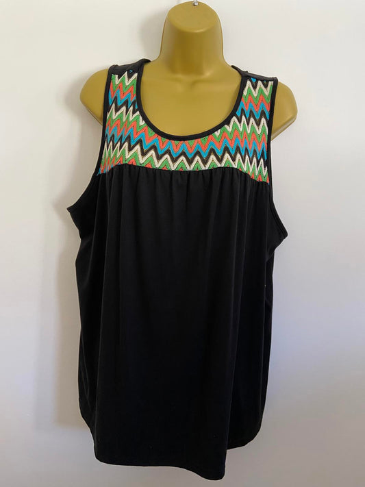 Shein 3XL Black Sleeveless Top Multi-Colour Crochet Zigzag Pattern