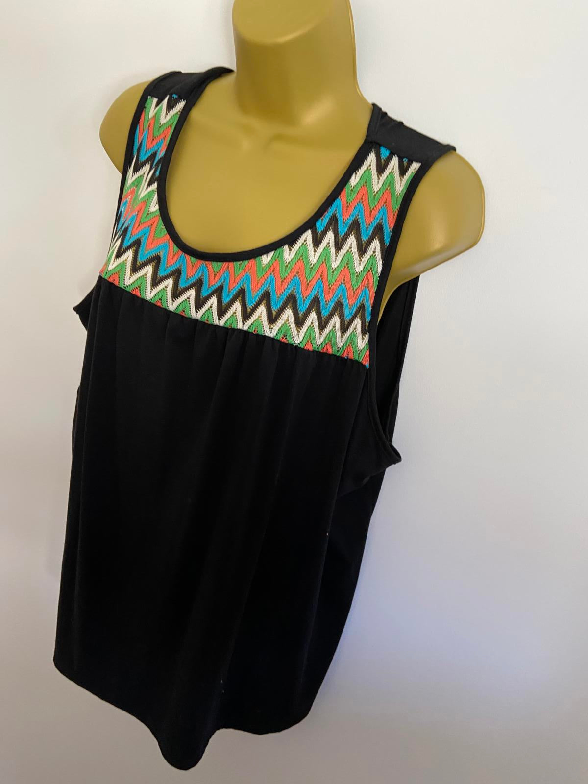 Shein 3XL Black Sleeveless Top Multi-Colour Crochet Zigzag Pattern